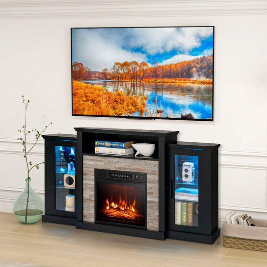 Fireplace TV Stand with 16-Color Led Lights for TVs up to 65 Inch-Black