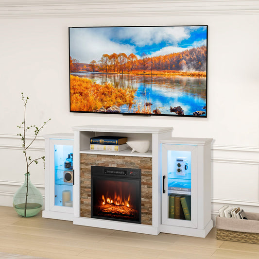 Fireplace TV Stand with 16-Color Led Lights for TVs up to 65 Inch-White