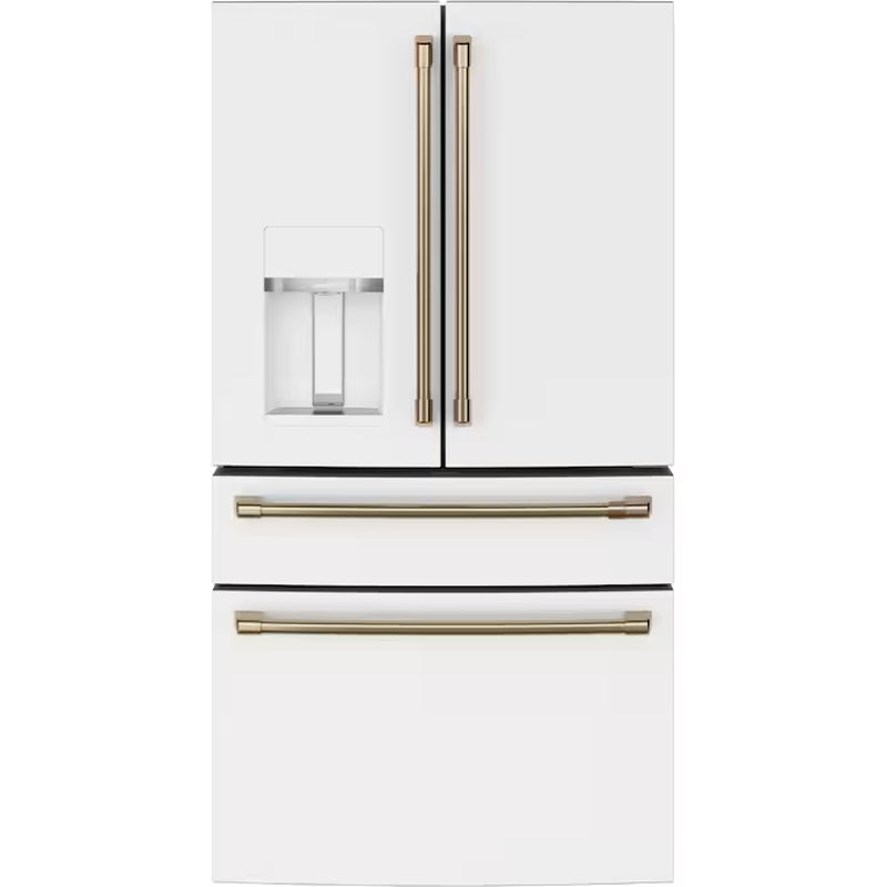 Standard-Depth Matte White with Brushed Bronze Handles 28.7-Cu Ft 4 -Door 36-In Wide Smart Compatible French Door Refrigerator with Ice Maker with Water Dispenser ( Matte White with Brushed Bronze Handles ) ENERGY STAR Certified