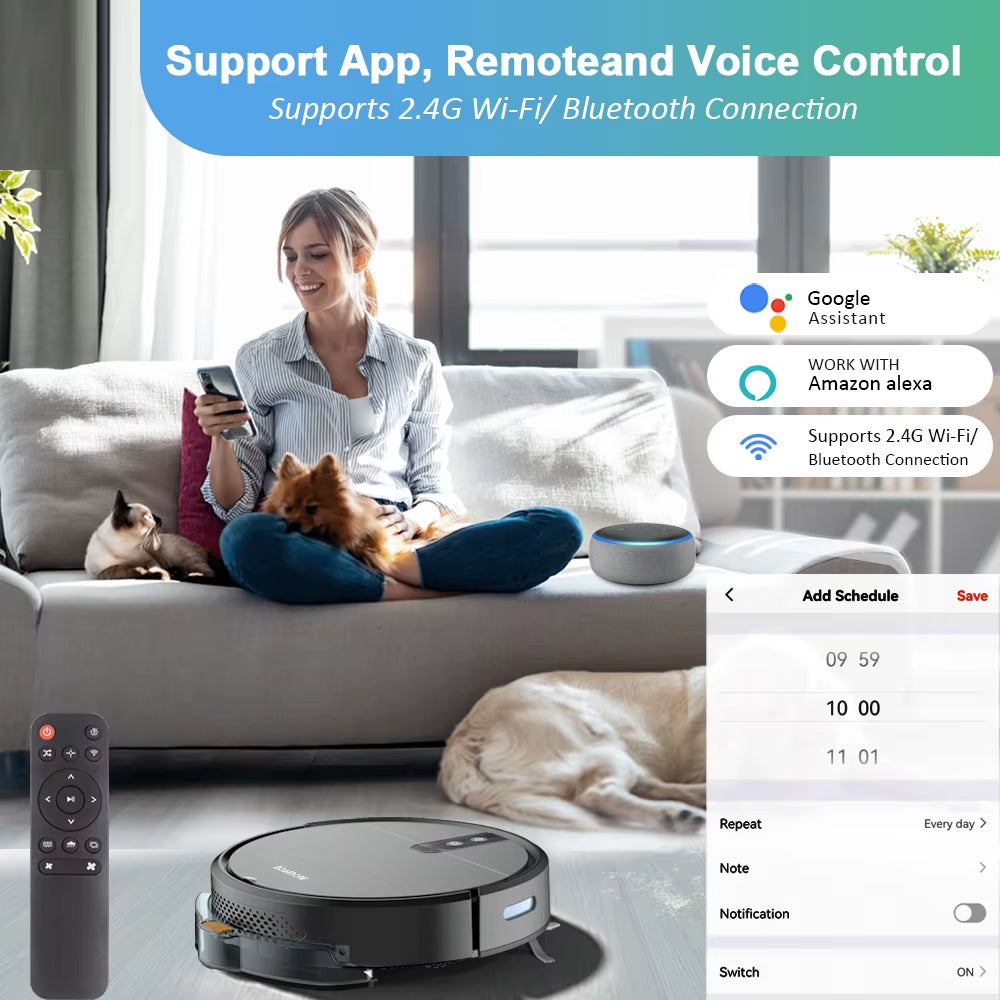 Smart Vacuum Cleaner Robot 3600PA Sweeper Floor Wireless Auto-Recharge Navigation Area on Map Pet Hair for Home Cleaning Robotic