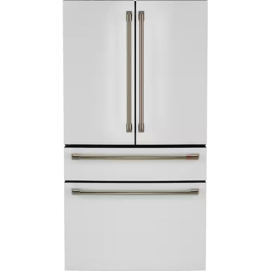 Standard-Depth Matte White with Brushed Bronze Handles 28.7-Cu Ft 4 -Door 36-In Wide Smart Compatible French Door Refrigerator with Ice Maker with Water Dispenser ( Matte White with Brushed Bronze Handles ) ENERGY STAR Certified