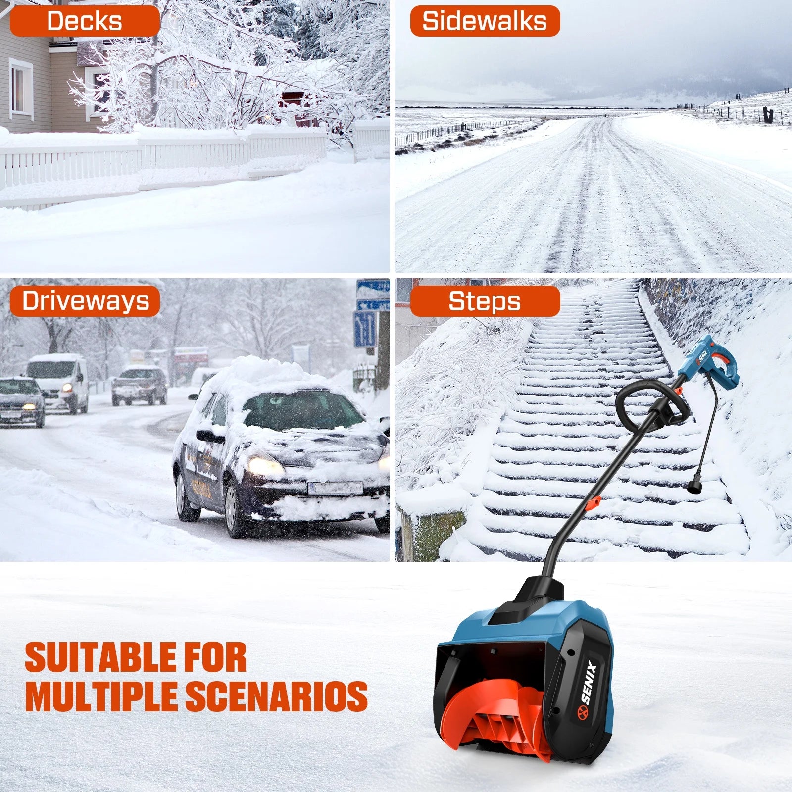 Corded Electric Snow Shovel, 13-Inch Width & 480 Lbs/Min Removal for Quick Cleanup Driveways, Steps & Sidewalks