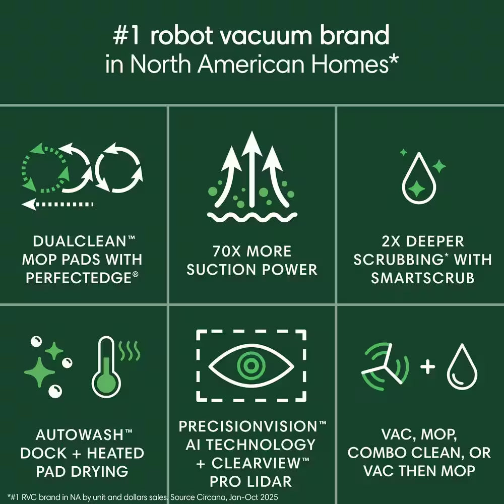 Roomba 505 Combo 13.8 In. Robotic Vacuum and Mop plus with Smart Navigation plus Autowash Dock​ in Black