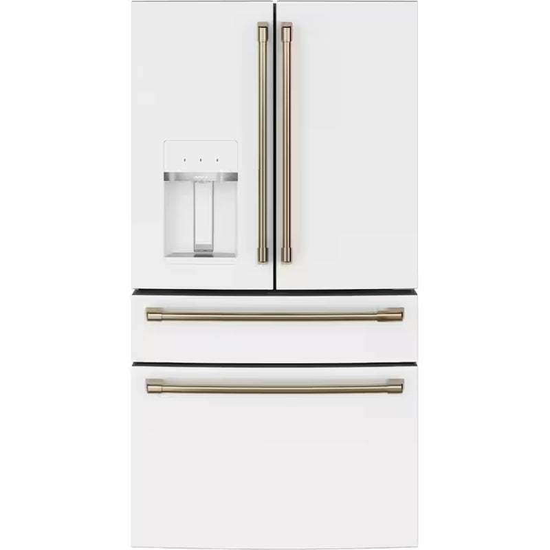 Standard-Depth Matte White with Brushed Bronze Handles 28.7-Cu Ft 4 -Door 36-In Wide Smart Compatible French Door Refrigerator with Ice Maker with Water Dispenser ( Matte White with Brushed Bronze Handles ) ENERGY STAR Certified