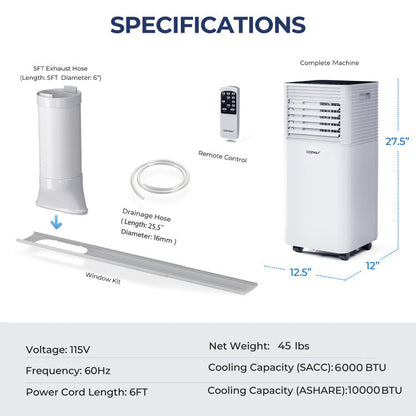 Portable AC with Fan & Dehumidifier