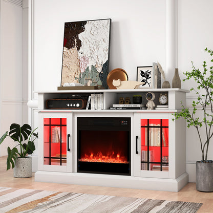 TV Stand with Electric Fireplace LED Lights and Remote Controls for TVs Up to 40 Inch-White