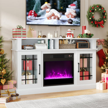 TV Stand with Electric Fireplace LED Lights and Remote Controls for TVs Up to 40 Inch-White
