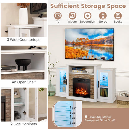 Fireplace TV Stand with 16-Color Led Lights for TVs up to 65 Inch-White