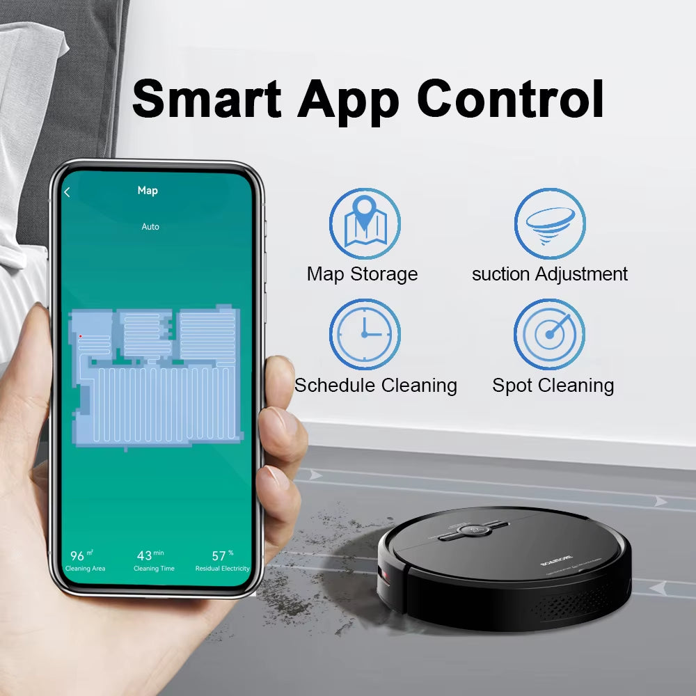 3600PA Vacuum Cleaner Robot,Smart Voice Control,Wireless Auto Charging,Floor Sweeper,Navigation Area on Map,Cleaning Robot