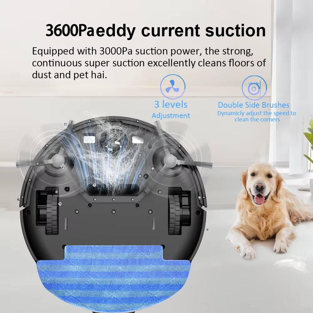 Smart Vacuum Cleaner Robot 3600PA Sweeper Floor Wireless Auto-Recharge Navigation Area on Map Pet Hair for Home Cleaning Robotic