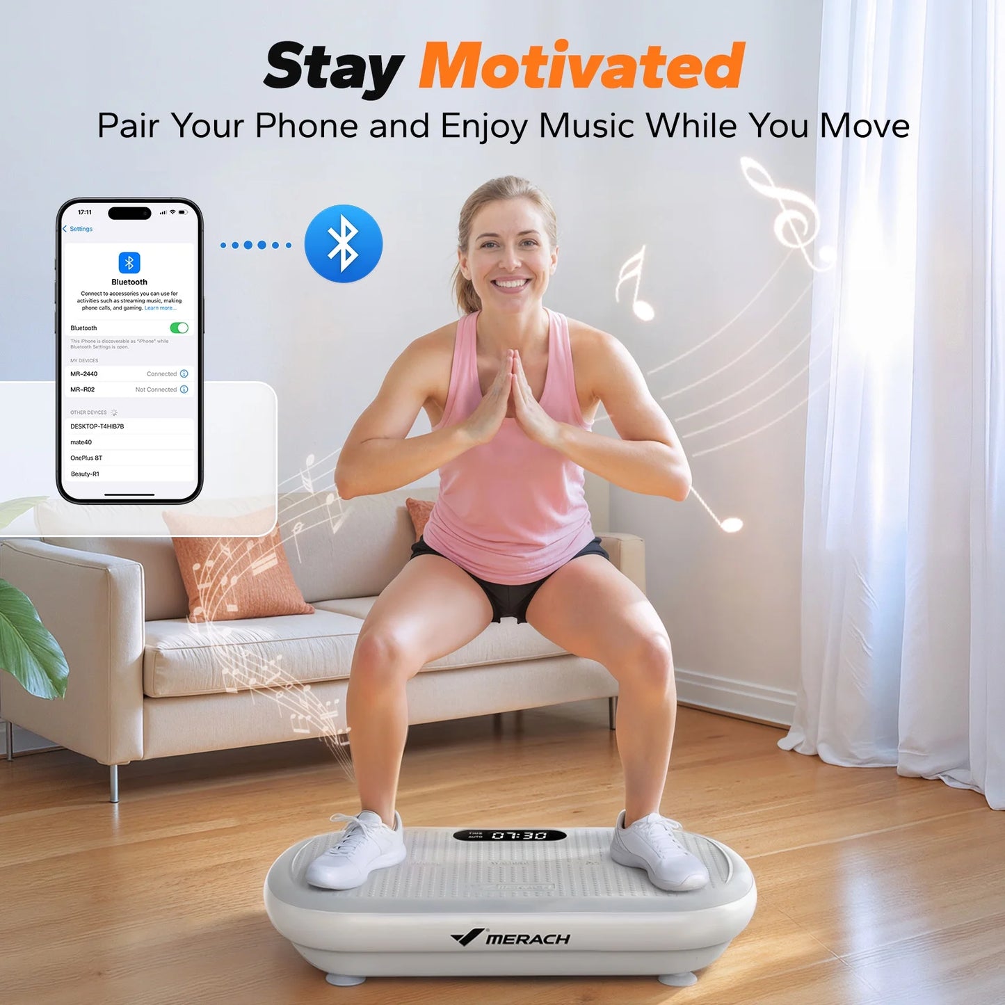 Vibration Plate Trainer Pro - 440 Lb Support, Enhanced Motor, Bluetooth, Silicone Pedals