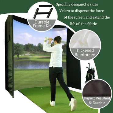 DIY Golf Simulator Impact Screen Frame Enclosure Kit Set, Use with Simulators, Durable Fabric with Velcro, Reinforced Black Border, 9.8'X9.8'X4.9'